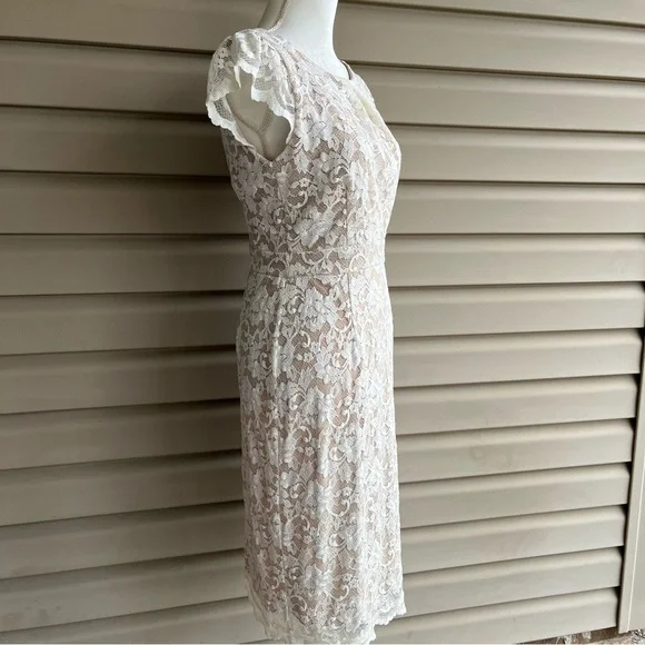 •ABS Allen Schwartz• White/Cream Lace Overlay Bodycon Dress - Size Large - Picture 5 of 10
